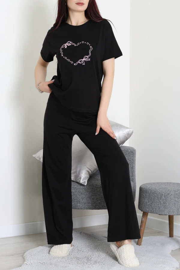 İpek Apreli Süprem Pijama Takımı Siyahkalp - 52238.1567.