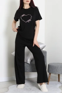 İpek Apreli Süprem Pijama Takımı Siyahkalp - 52238.1567.