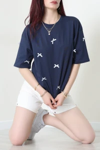 Kurdele Detay Baskılı Oversize Penye Tişört Laci - 55092.1567.