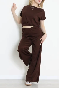 Kayık Yaka Modal Kumaş Kısa Kollu İkili Takım Kahve - 55093.1567.