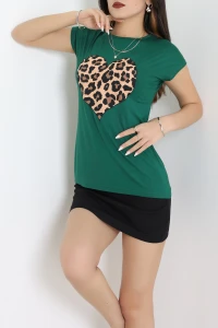 Kalp Baskılı Viskon Bluz Yeşil - 70645.599.