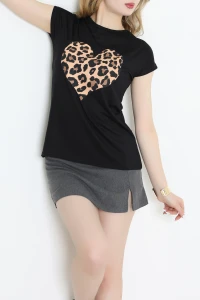 Kalp Baskılı Viskon Bluz Siyah - 70645.599.
