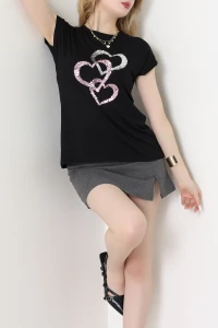 Kalp İşlemeli Viskon Bluz Siyah - 70648.599.