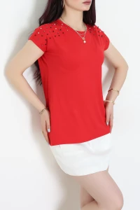 Omuz İncili Viskon Bluz Kırmızı - 70750.599.