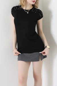 Omuz İncili Viskon Bluz Siyah - 70750.599.