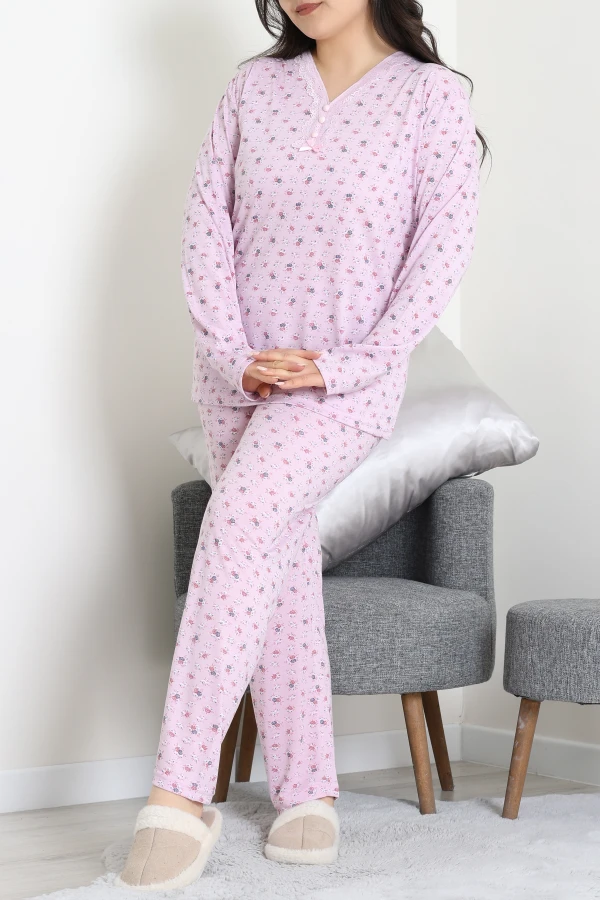 Modal Büyük Beden Pijama Takımı Lilaçiçekli - 773.1287.