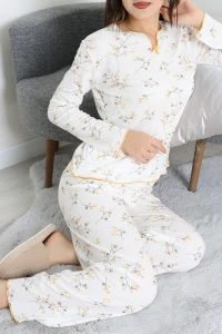 Viskon Ribana Baharlık Fiyonklu Pijama Takımı Beyazçiçek - 785.1287.