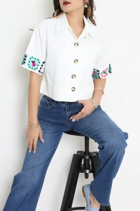 Kroşe Kısa Kol Gömlek Beyaz - 2663.1367.