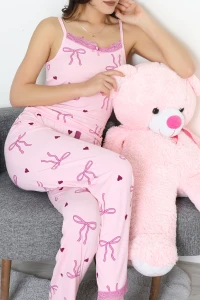 Baskılı İp Askılı Milan Pijama Takımı Pembe - 320.1287.