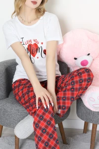 Süprem Baskılı Pijama Takım Beyazekose - 50774.1773.