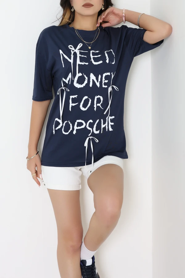 Kurdele Detay Baskılı Oversize Penye Tişört Laci - 55091.1567.