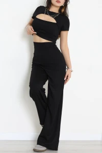 Göğüs Dekolteli Modal Kumaş Kısa Kollu Takım Siyah - 55094.1567.