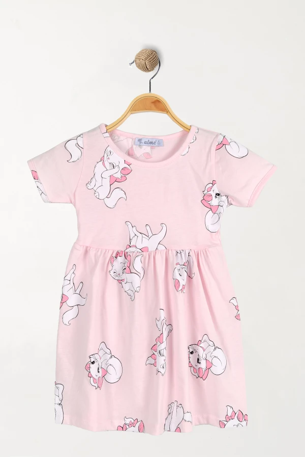 5-8 Yaş Çocuk Penye Elbise Pudra - 6250190.1576.