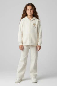 2 İplik Şardonsuz Fermuarlı Ceket 6-9 Yaş Ekru - 6264269.1576.