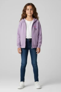 2 İplik Şardonsuz Fermuarlı Ceket 6-9 Yaş Lila - 6264269.1576.