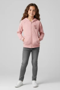 2 İplik Şardonsuz Fermuarlı Ceket 6-9 Yaş Pembe - 6264269.1576.