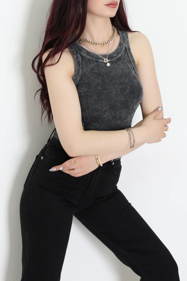 Asit Yıkamalı Kaşkorse Crop Body Antrasit - 71062.1748.