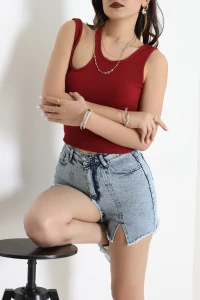 Omuz Dekolteli Kaşkorse Body Bordo - 71067.1748.