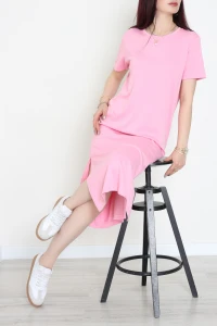 Modal Kumaş Bisiklet Yaka Midi Boy Elbise Pembe - 71134.275.