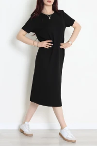 Modal Kumaş Bisiklet Yaka Midi Boy Elbise Siyah - 71134.275.