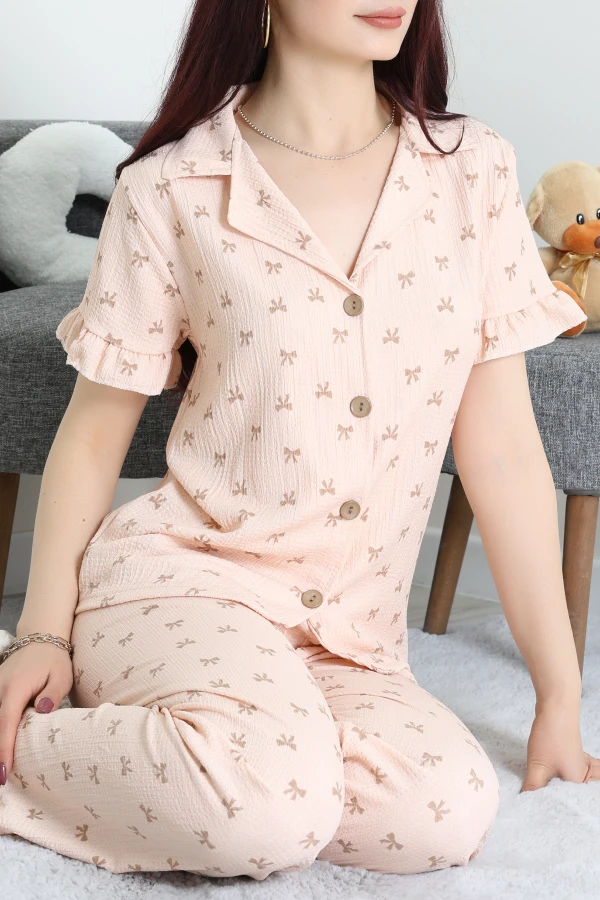 Bürümcük Fırfırlı Pijama Takımı Pudrakurdele - 127.1287.