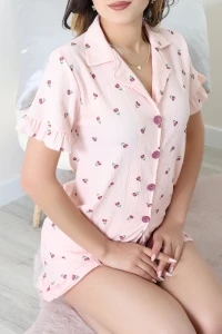 Bürümcük Fırfırlı Şortlu Pijama Takımı Somonçiçek - 149.1287.
