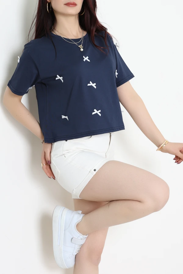 Kurdele Detay Oversize Penye Crop Tişört Laci - 30614.1567.