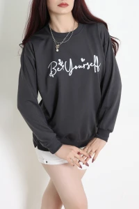 2 İplik Baskılı Sweatshirt Antrasit - 31299.1878.