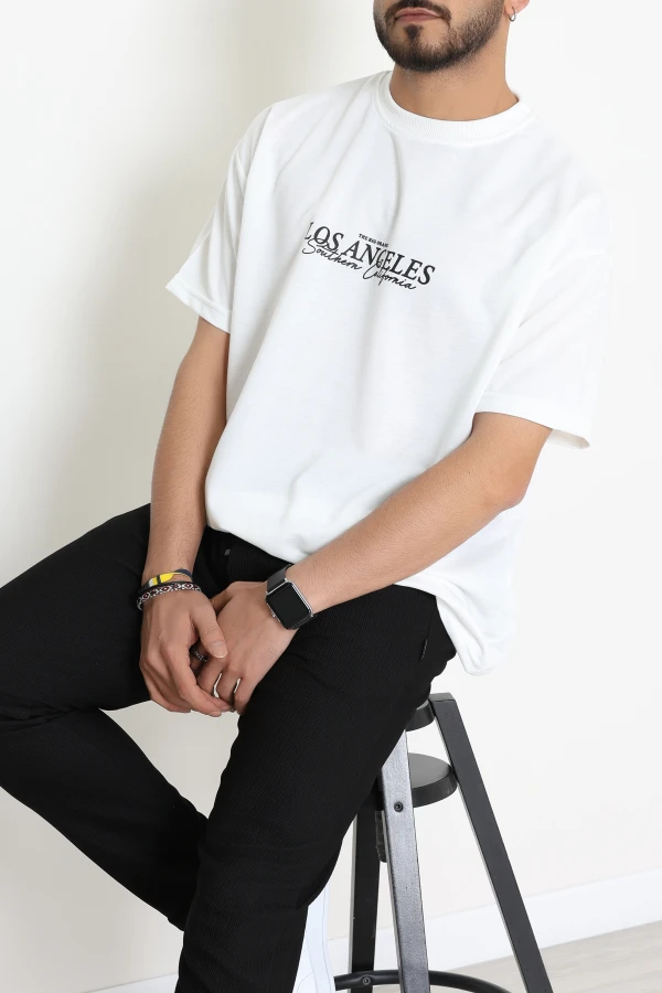 Wortex Oversize Erkek Tişört Beyaz - 31690.1878.