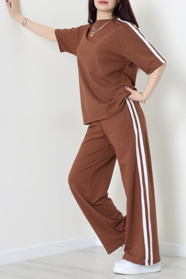 2 İplik Şeritli Eşofman Takımı Kahve - 32262.1567.