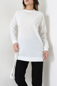 2 İplik Bisiklet Yaka Tunik Sweat Ekru - 42765.1878.