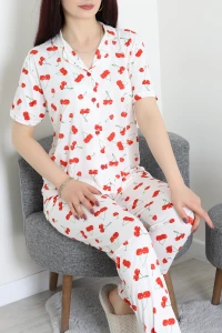 Milan Kumaş Pijama Takımı Beyazkiraz - 50145.1857.
