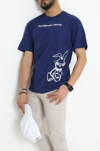 Süprem Ön Arka Baskılı Erkek Tişört Koyumavi - 71143.1872.