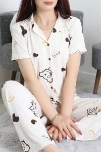 Milan Kumaş Düğmeli Pijama Takımı Krem - 750.1287.