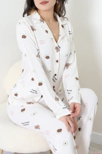 Milan Düğmeli Pijama Takımı Bejçiçek - 7511.1287.