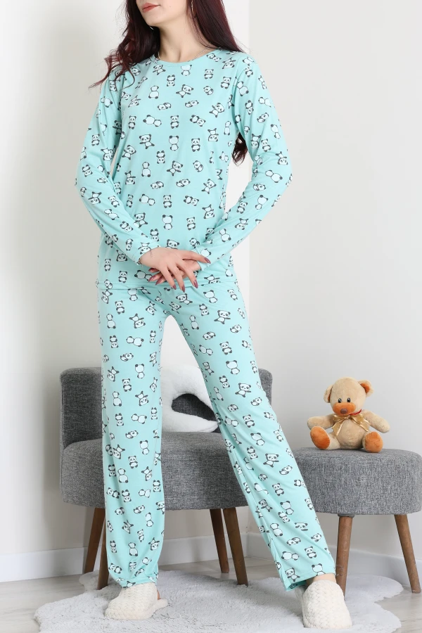 Bisiklet Yaka Uzun Kol Pijama Takımı Yeşilpanda - 780.1287.