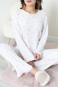Viskon Ribana Baharlık Fırfırlı Pijama Takımı Pudrakurdele - 787.1287.
