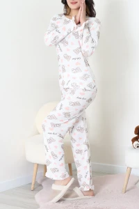 Viskon Ribana Baharlık Fırfırlı Pijama Takımı Beyazayı - 787.1287.
