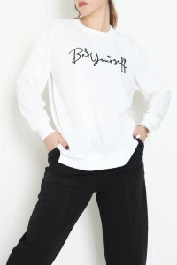 2 İplik Baskılı Sweatshirt Ekru - 31299.1878.