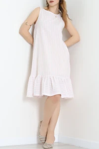 Altı Fırfırlı Elbise Beyazpudra - 41851.1723.