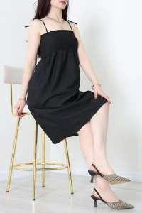 İp Askı Gipeli Kısa Elbise Siyah - 41856.1723.