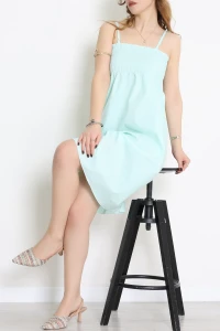 İp Askı Gipeli Kısa Elbise Suyeşili - 41856.1723.