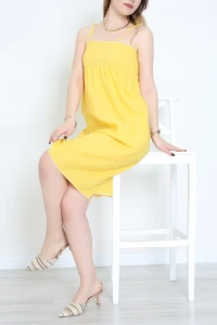 İp Askı Gipeli Kısa Elbise Hardal - 41856.1723.