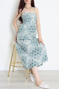 Desenli Gipeli Elbise Ekrupetrol - 41858.1723.