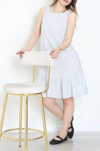 Bisiklet Yaka Fırfırlı Elbise Gri - 41864.1723.