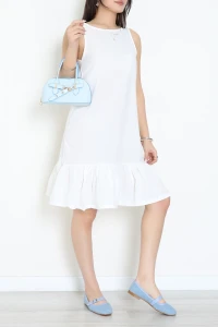 Bisiklet Yaka Fırfırlı Elbise Beyaz - 41864.1723.