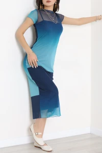 Astarlı Kısa Kol Şifon Elbise Laciyeşil - 41865.1723.