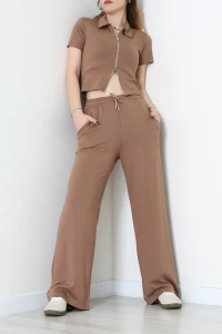 Modal Fermuarlı Eşofman Takımı Vizon - 42921.1567.