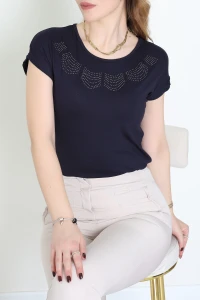 Yakası Taşlı Bluz Lacivert - 43983.599.