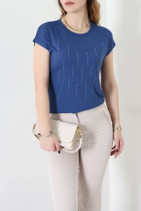 Önü Taş Detaylı Bluz İndigo - 43987.599.